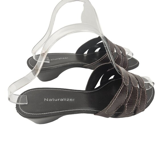 Naturalizer Womens Brown Leather Slide Sandals Size 8W Brazil Wedge Heel - Picture 7 of 9